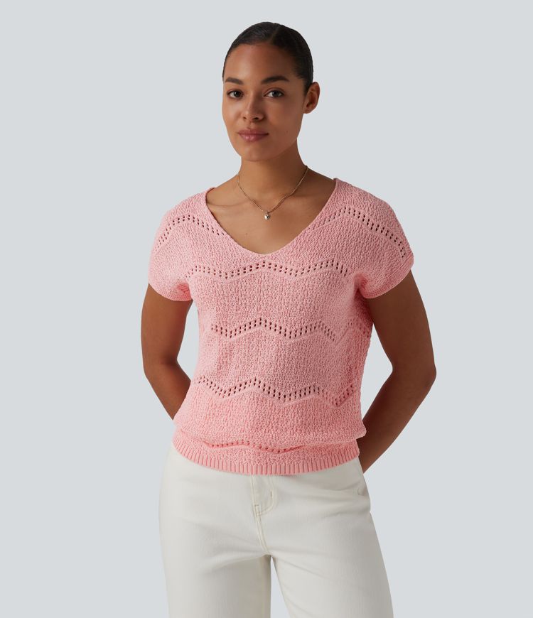 V Neck Short Sleeve Sweater
