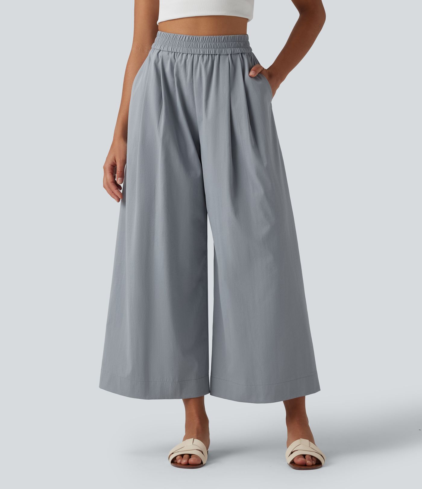 High Waisted Wide Leg Casual Pants with Pockets