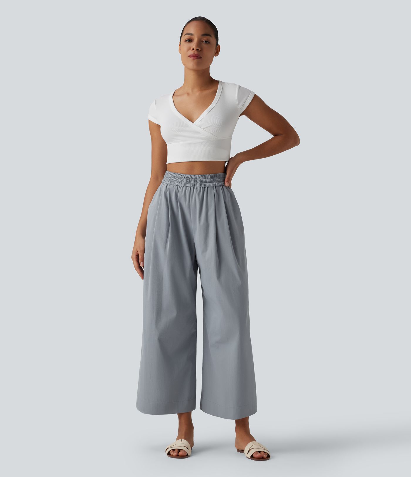 High Waisted Wide Leg Casual Pants with Pockets