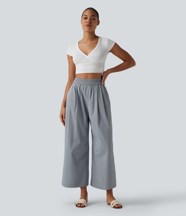 High Waisted Wide Leg Casual Pants with Pockets