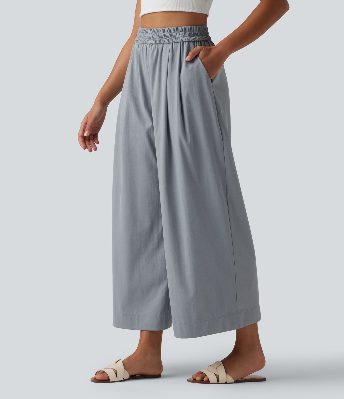 High Waisted Wide Leg Casual Pants with Pockets