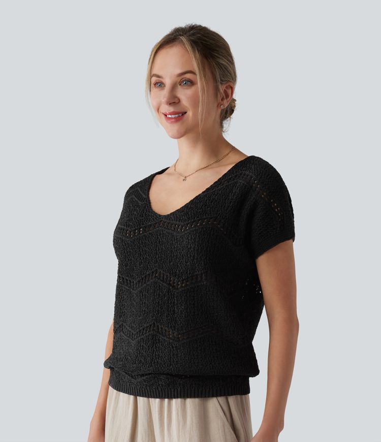 V Neck Short Sleeve Jumper