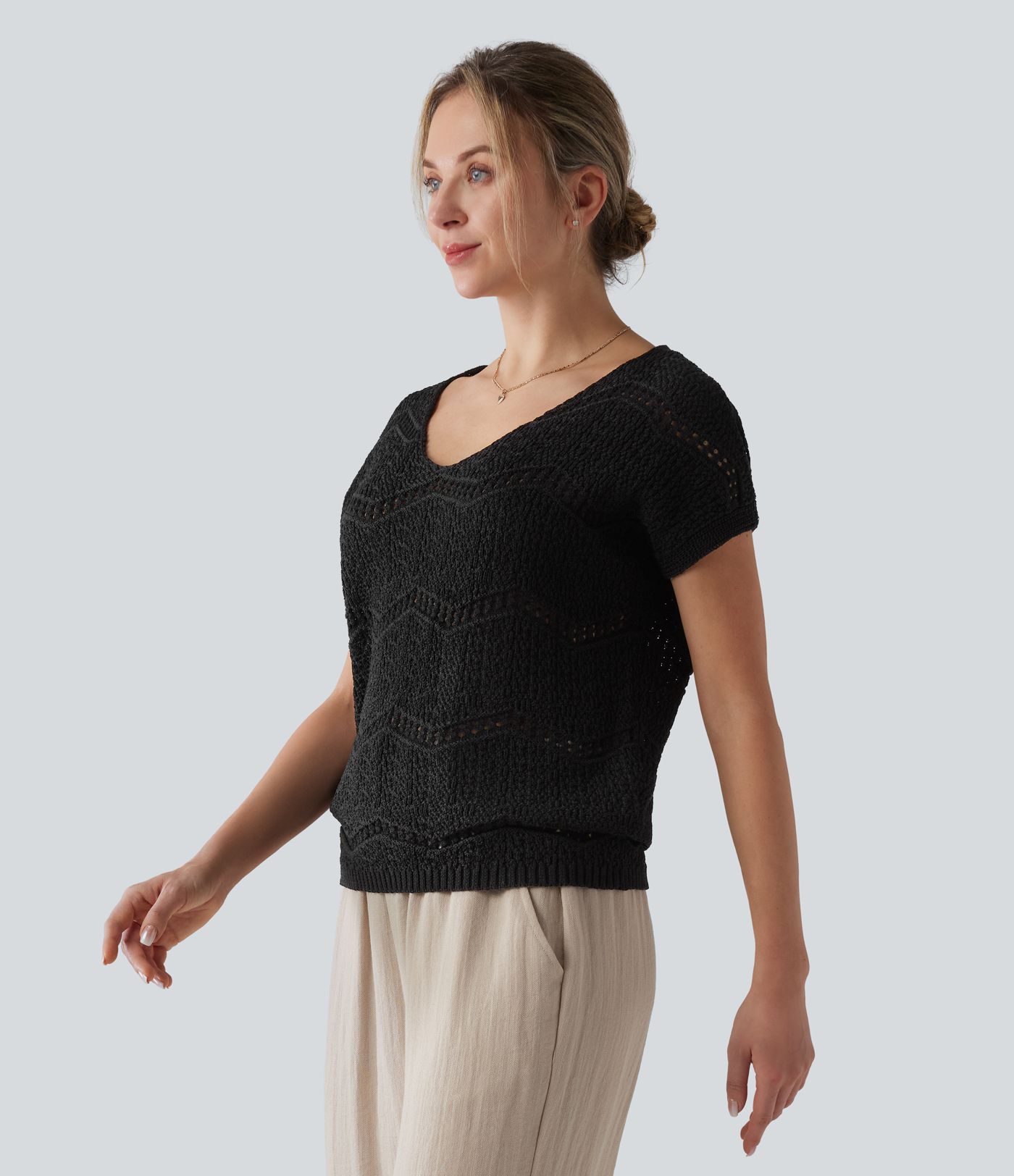 V Neck Short Sleeve Jumper