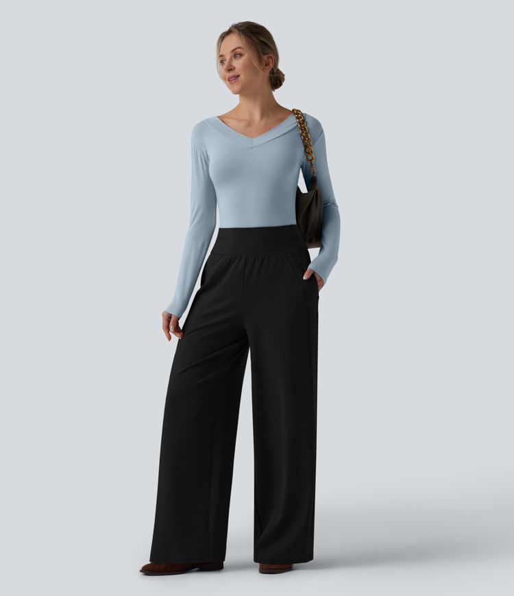 High Waisted Wide Leg Casual Pants with Pockets