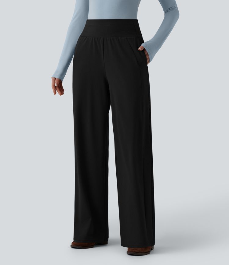 High Waisted Wide Leg Casual Pants with Pockets