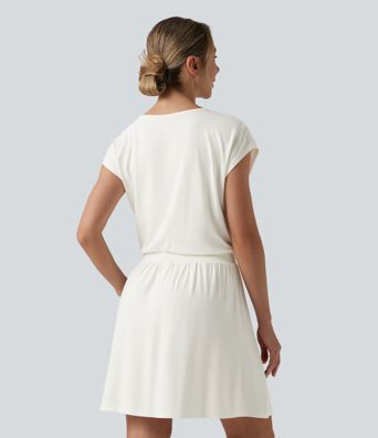 Robe mini décontractée col V manches courtes