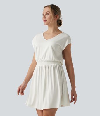 Robe mini décontractée col V manches courtes