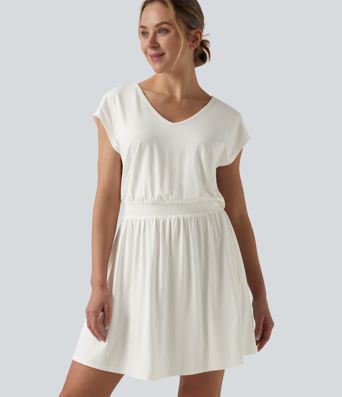 Robe mini décontractée col V manches courtes