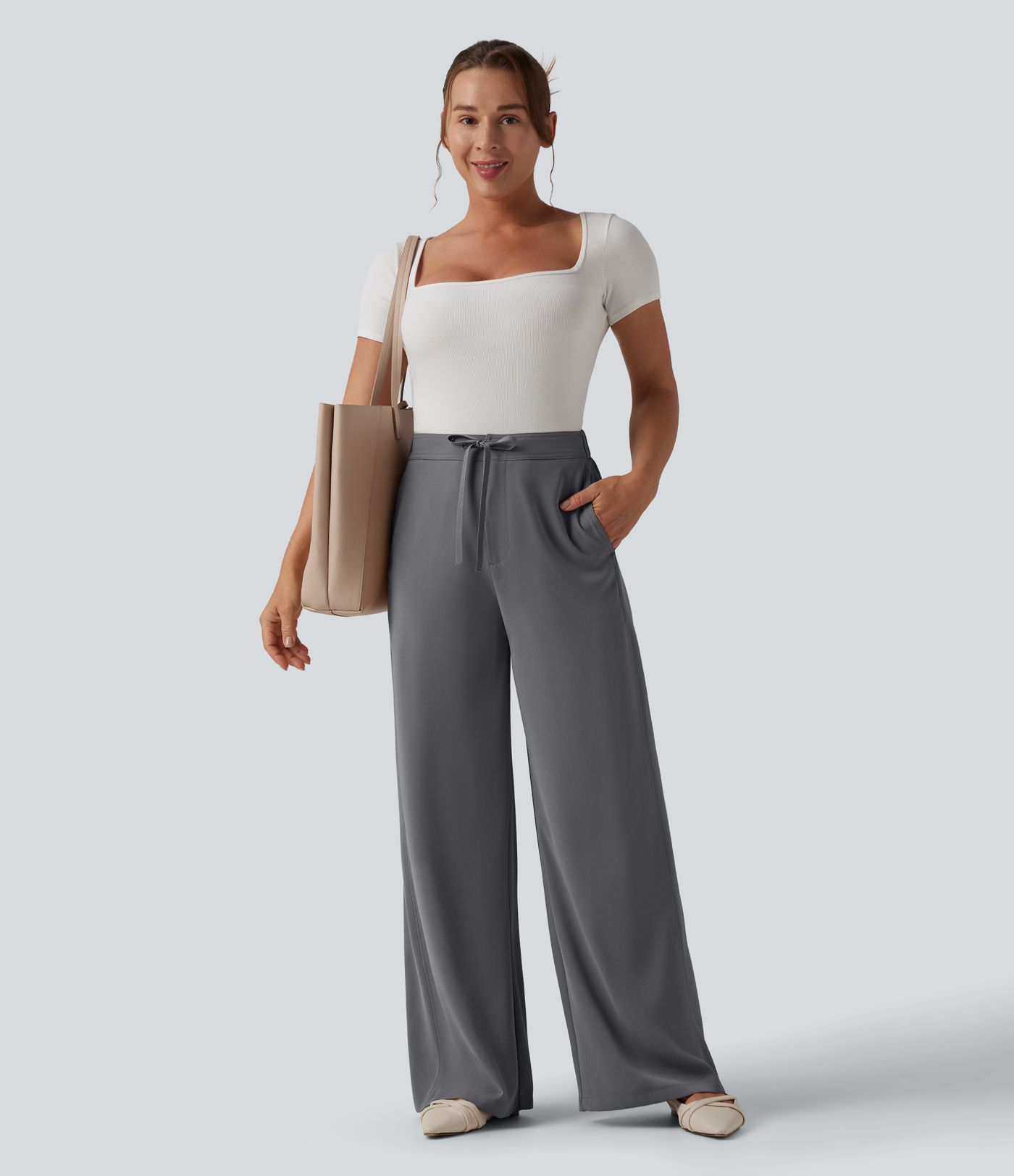 Halara Flex™ High Waisted Drawstring Wide Leg Work Pants with Pockets