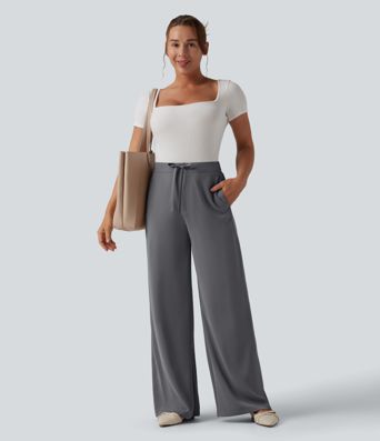 Halara Flex™ High Waisted Drawstring Wide Leg Work Pants with Pockets