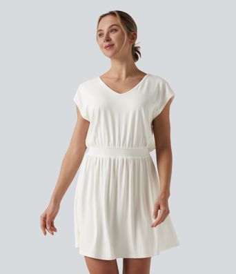 Robe mini décontractée col V manches courtes