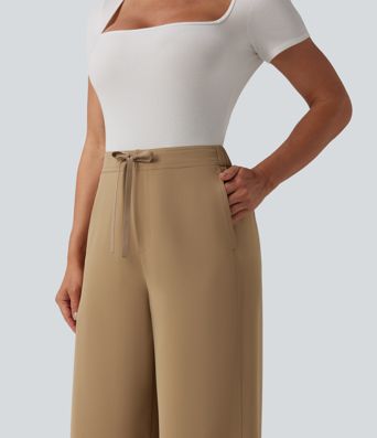 Halara Flex™ hochgeschnittene Arbeitshose mit Kordelzug, weitem Bein und Taschen