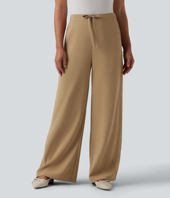 Halara Flex™ hochgeschnittene Arbeitshose mit Kordelzug, weitem Bein und Taschen