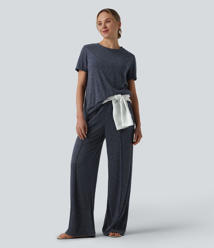 Lässiges T-Shirt aus Leinenmischung mit Rundhalsausschnitt und kurzen Ärmeln