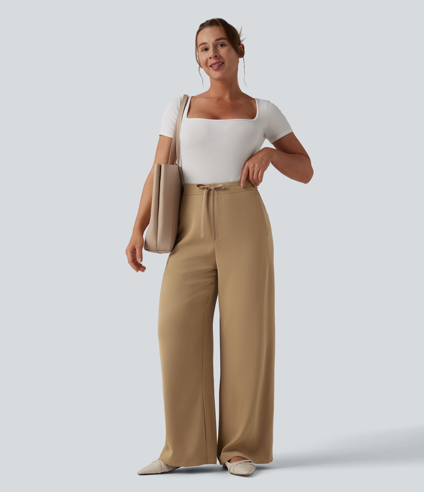 Halara Flex™ hochgeschnittene Arbeitshose mit Kordelzug, weitem Bein und Taschen