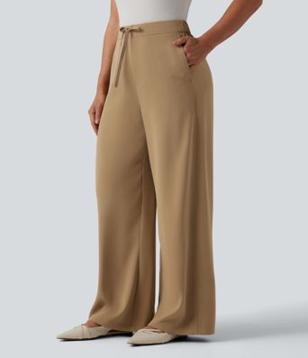 Halara Flex™ hochgeschnittene Arbeitshose mit Kordelzug, weitem Bein und Taschen