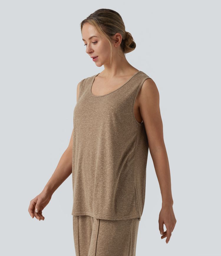 Lässiges Tanktop aus Leinenmischung mit Rundhalsausschnitt