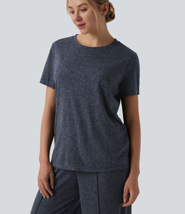 Lässiges T-Shirt aus Leinenmischung mit Rundhalsausschnitt und kurzen Ärmeln