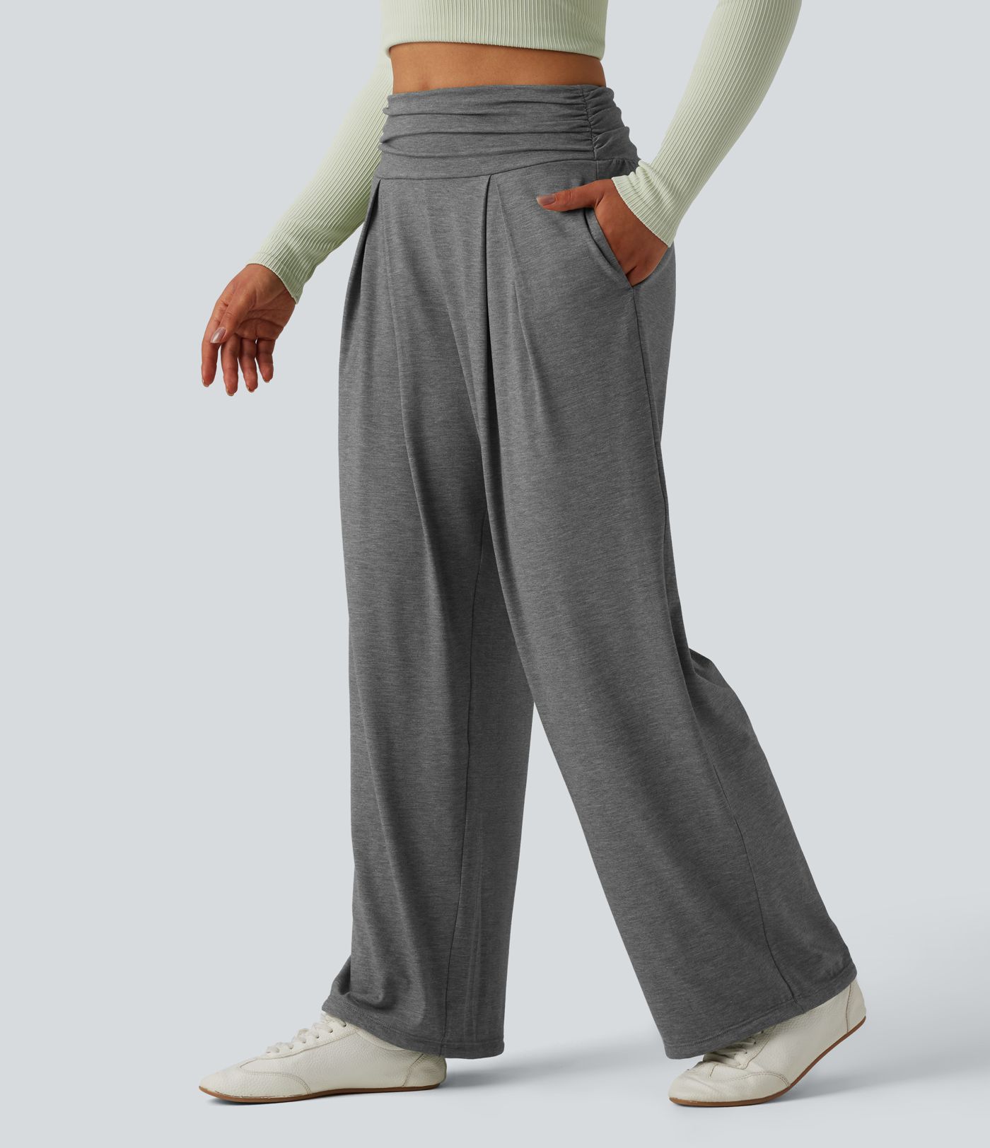 High Waisted Ruched Heathered Yoga Pants with Pockets High Waisted Ruched Heathered Yoga Pants with Pockets
