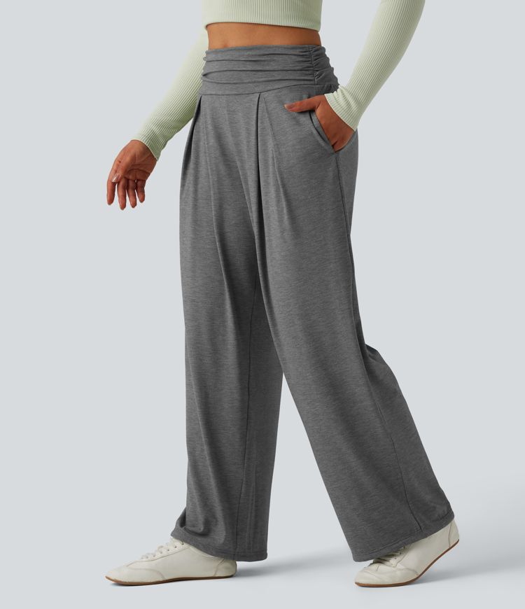 High Waisted Ruched Heathered Yoga Pants with Pockets High Waisted Ruched Heathered Yoga Pants with Pockets