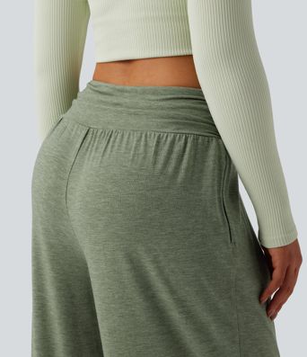 High Waisted Ruched Heathered Yoga Trousers with Pockets