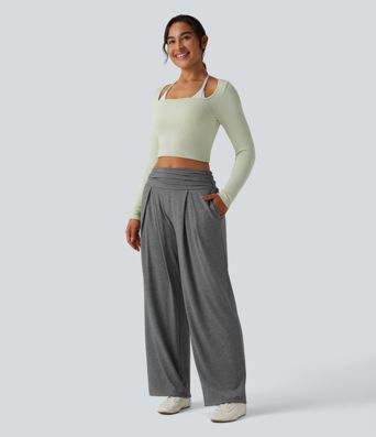 High Waisted Ruched Heathered Yoga Pants with Pockets High Waisted Ruched Heathered Yoga Pants with Pockets