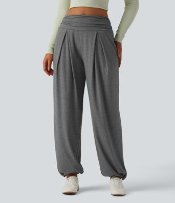 High Waisted Ruched Heathered Yoga Pants with Pockets High Waisted Ruched Heathered Yoga Pants with Pockets