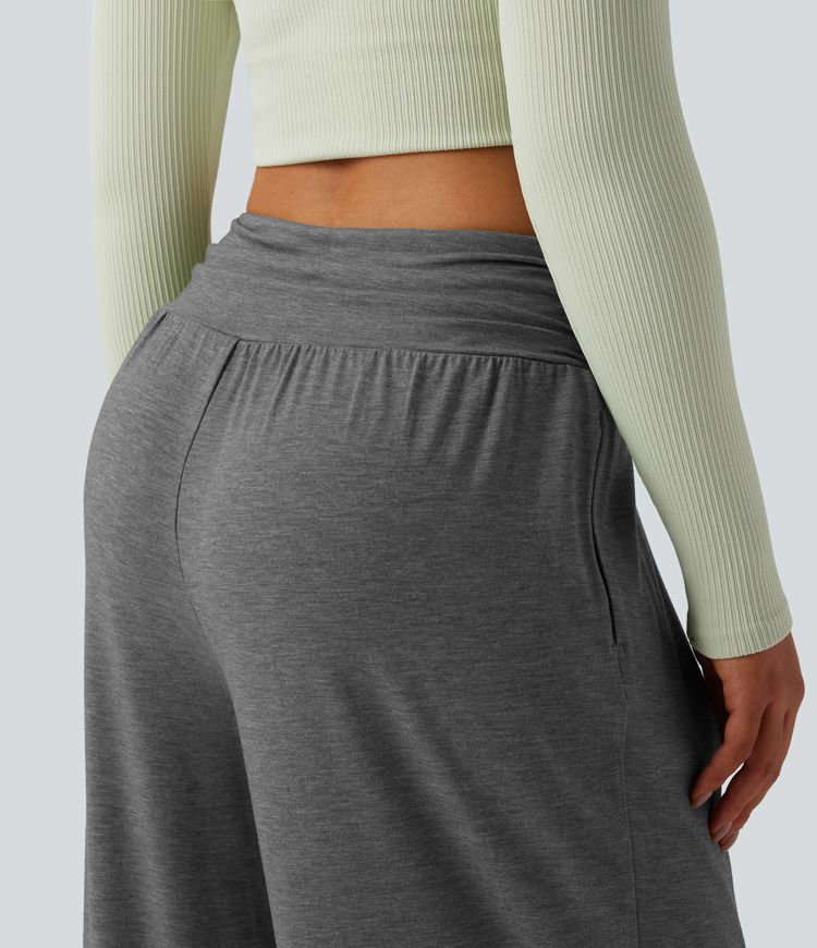 High Waisted Ruched Heathered Yoga Pants with Pockets High Waisted Ruched Heathered Yoga Pants with Pockets