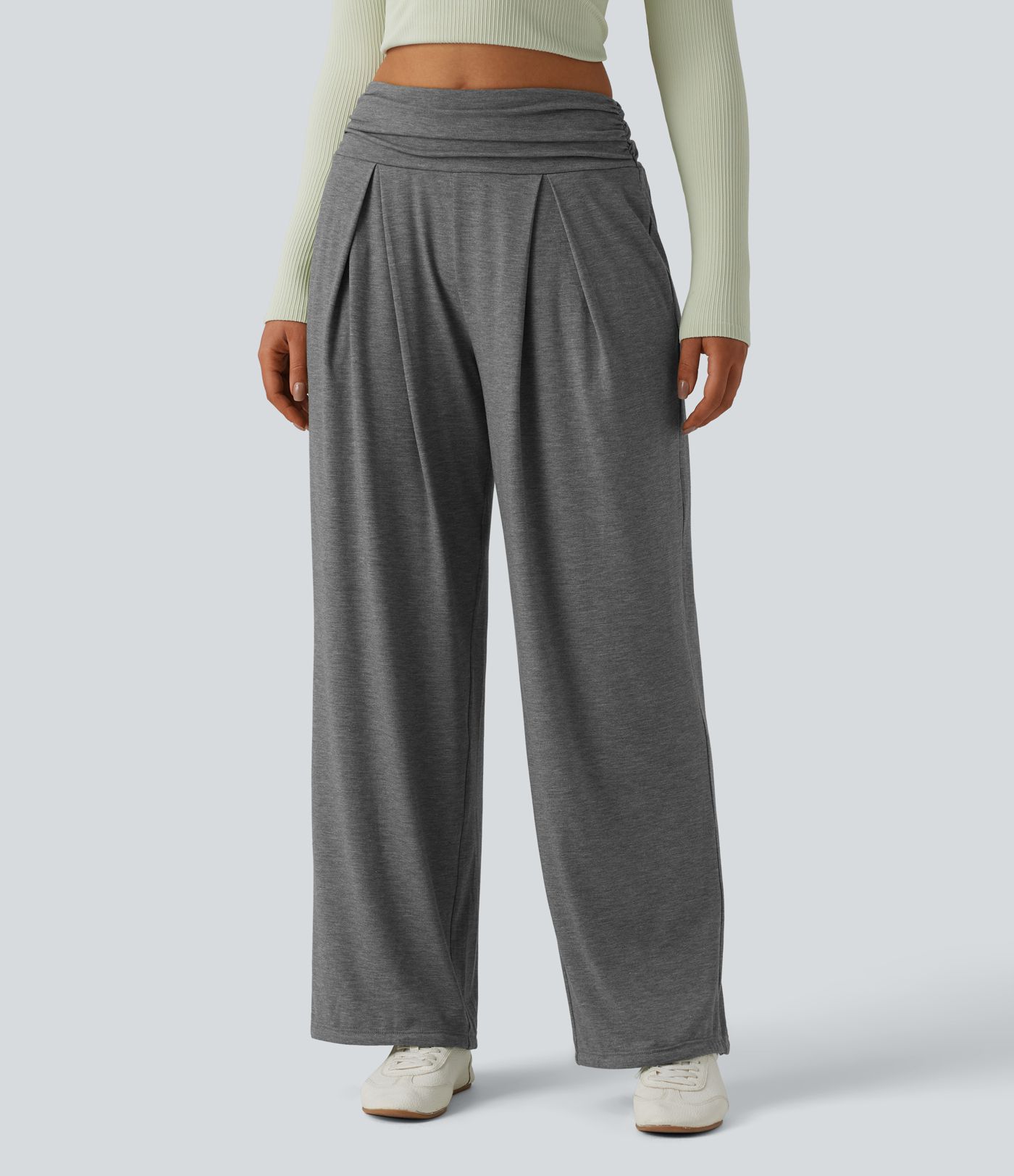 High Waisted Ruched Heathered Yoga Pants with Pockets High Waisted Ruched Heathered Yoga Pants with Pockets