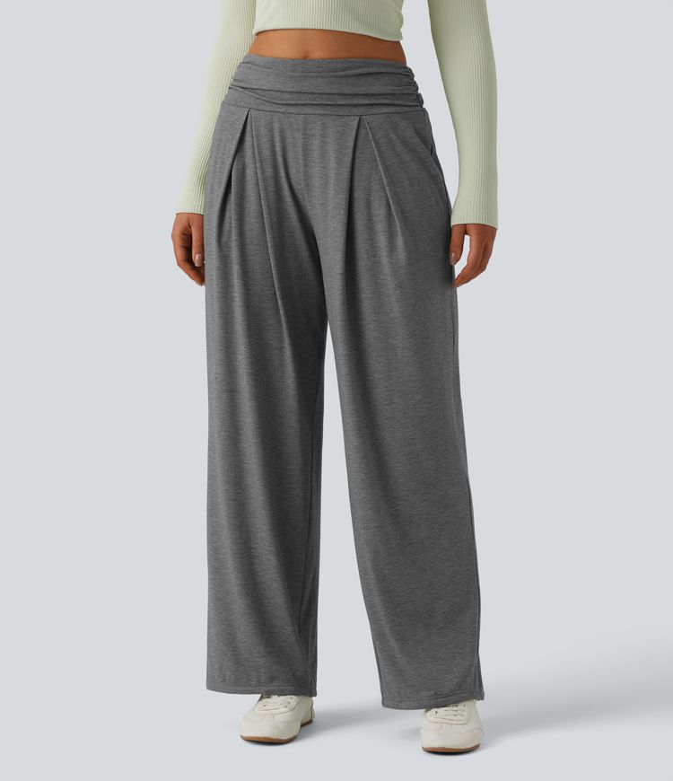 High Waisted Ruched Heathered Yoga Pants with Pockets High Waisted Ruched Heathered Yoga Pants with Pockets