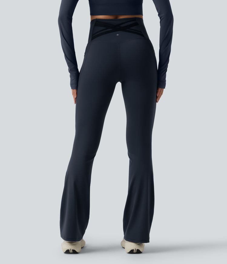 Halara Ultrasculpt™ High Waisted Tummy Control Crossover Back Bootcut Workout Leggings with Pockets