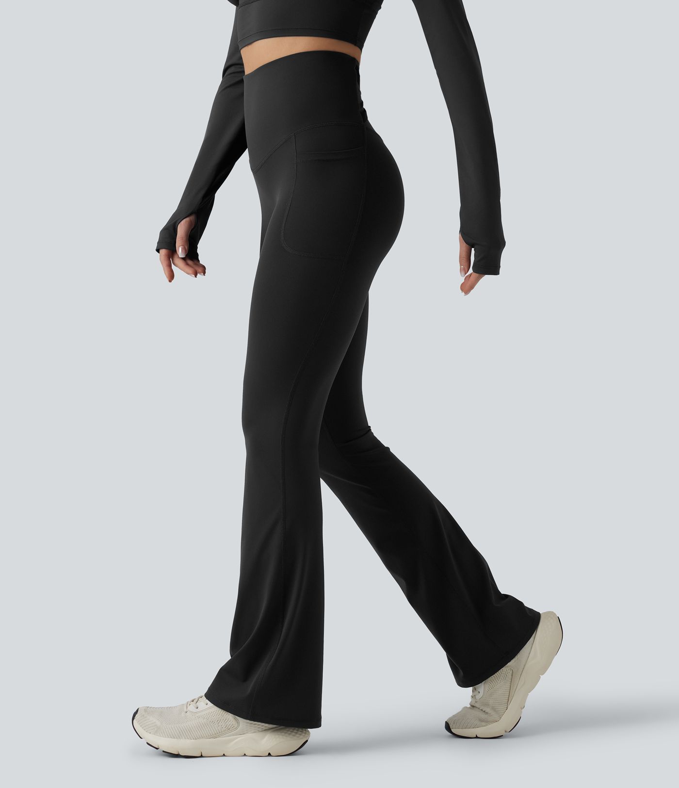 Halara Ultrasculpt™ High Waisted Tummy Control Crossover Back Bootcut Workout Leggings with Pockets