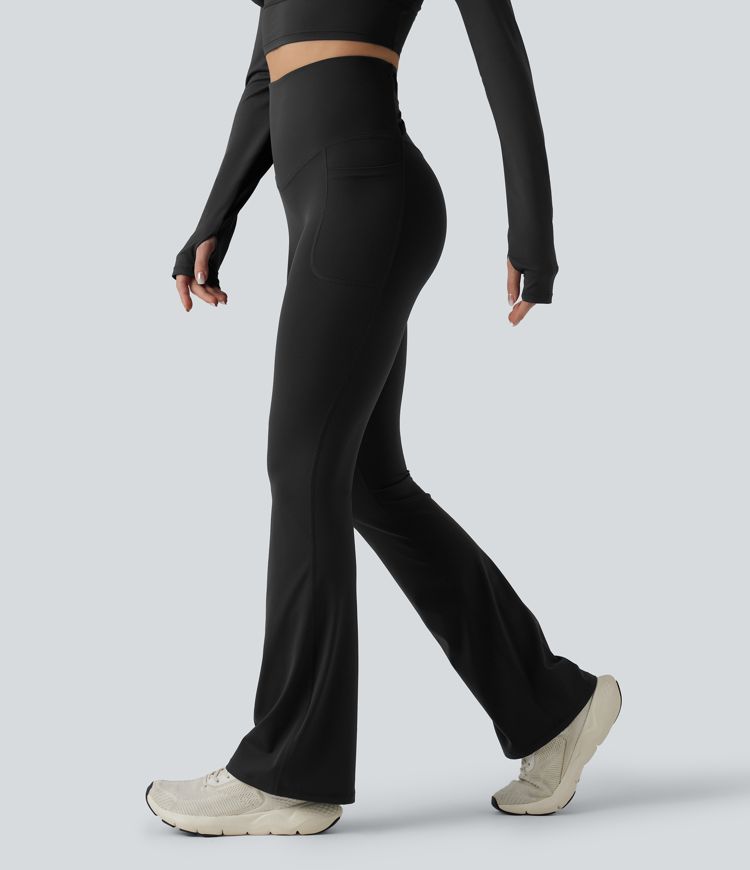 Halara Ultrasculpt™ High Waisted Tummy Control Crossover Back Bootcut Workout Leggings with Pockets