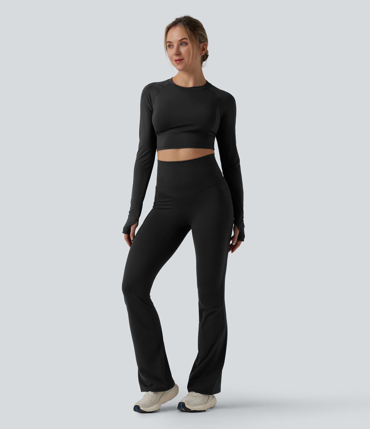 Halara Ultrasculpt™ High Waisted Tummy Control Crossover Back Bootcut Workout Leggings with Pockets