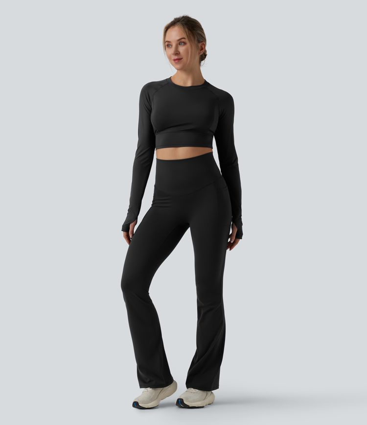 Halara Ultrasculpt™ High Waisted Tummy Control Crossover Back Bootcut Workout Leggings with Pockets