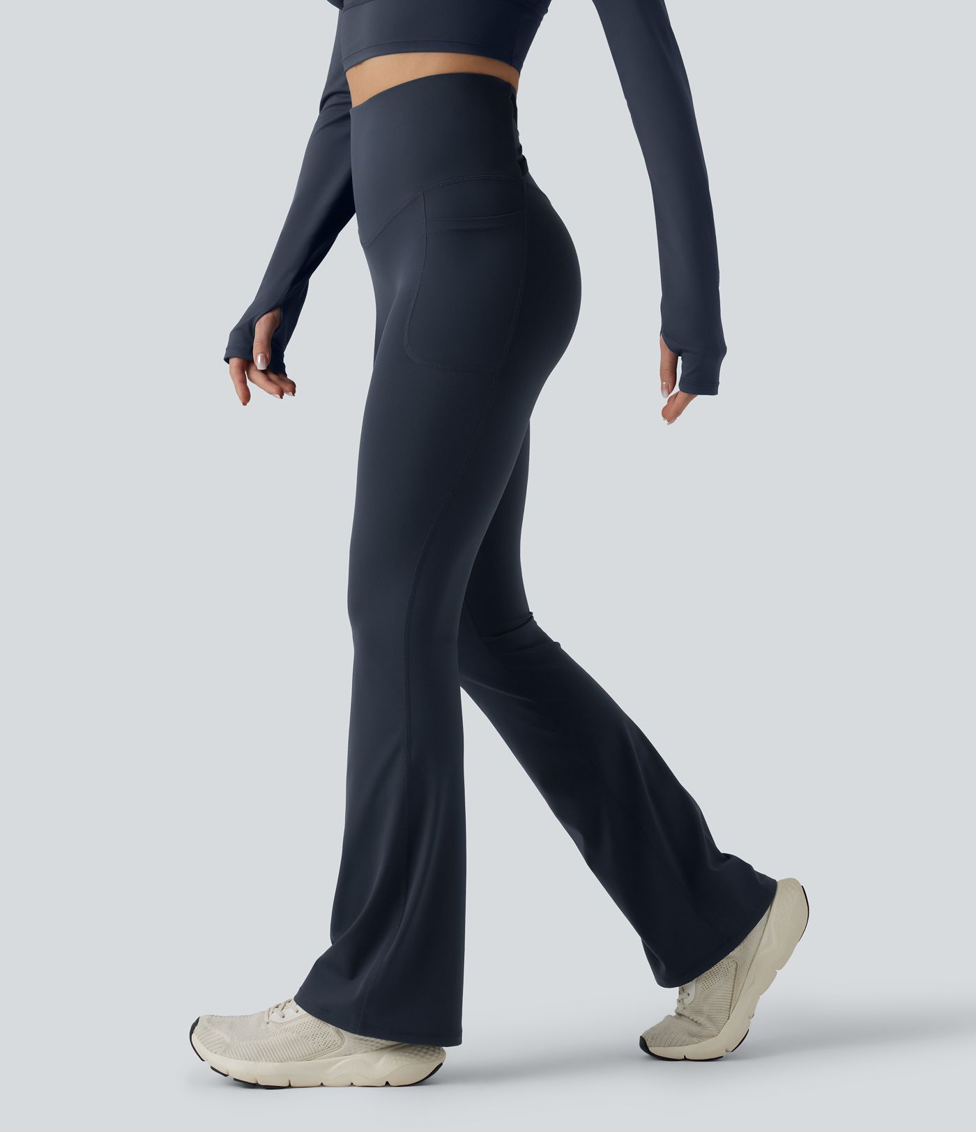 Halara Ultrasculpt™ High Waisted Tummy Control Crossover Back Bootcut Workout Leggings with Pockets
