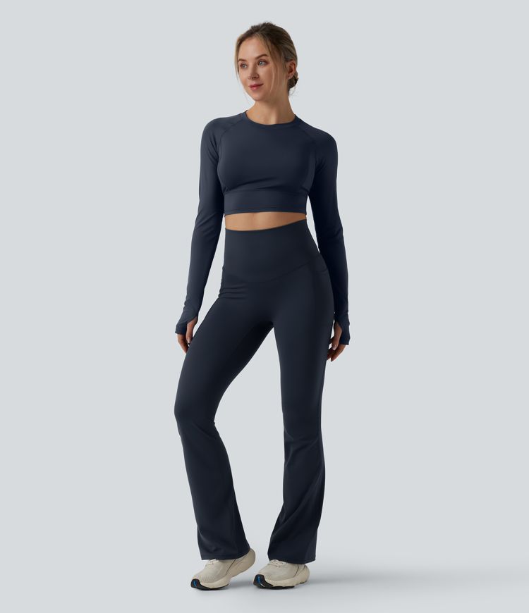 Halara Ultrasculpt™ High Waisted Tummy Control Crossover Back Bootcut Workout Leggings with Pockets