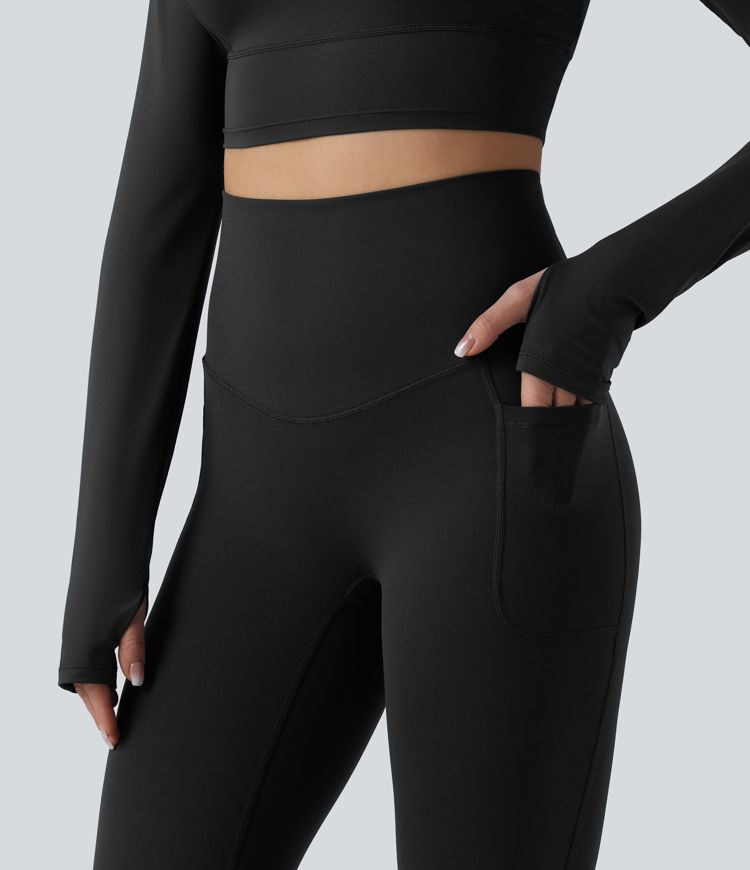Halara Ultrasculpt™ High Waisted Tummy Control Crossover Back Bootcut Workout Leggings with Pockets