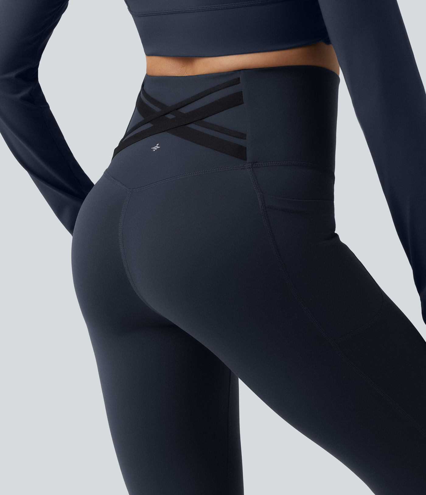 Halara Ultrasculpt™ High Waisted Tummy Control Crossover Back Bootcut Workout Leggings with Pockets