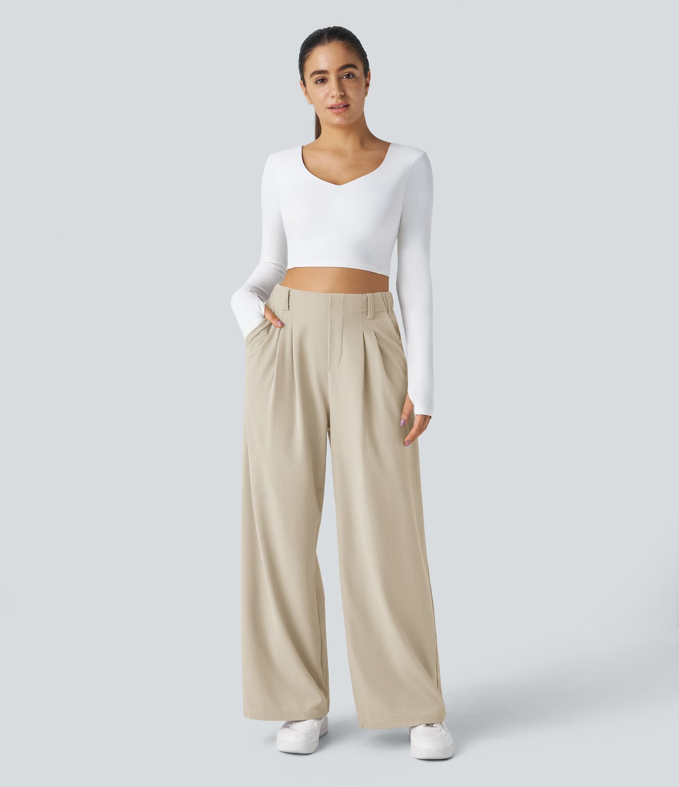 Halara Flex™ High Waisted Pocket Wide Leg Waffle Women Suit Work Pants
