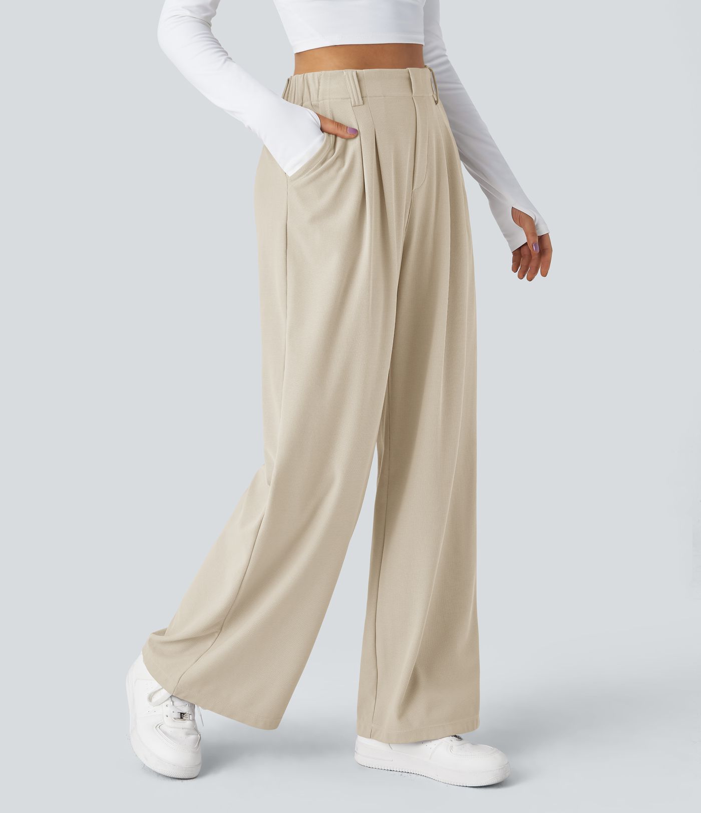 Halara Flex™ High Waisted Pocket Wide Leg Waffle Women Suit Work Pants