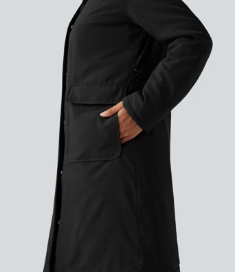 Wasserabweisende, lässige, gepolsterte Kapuzenjacke mit Kordelzug, langen Ärmeln, verlängertem Schnitt und Taschen