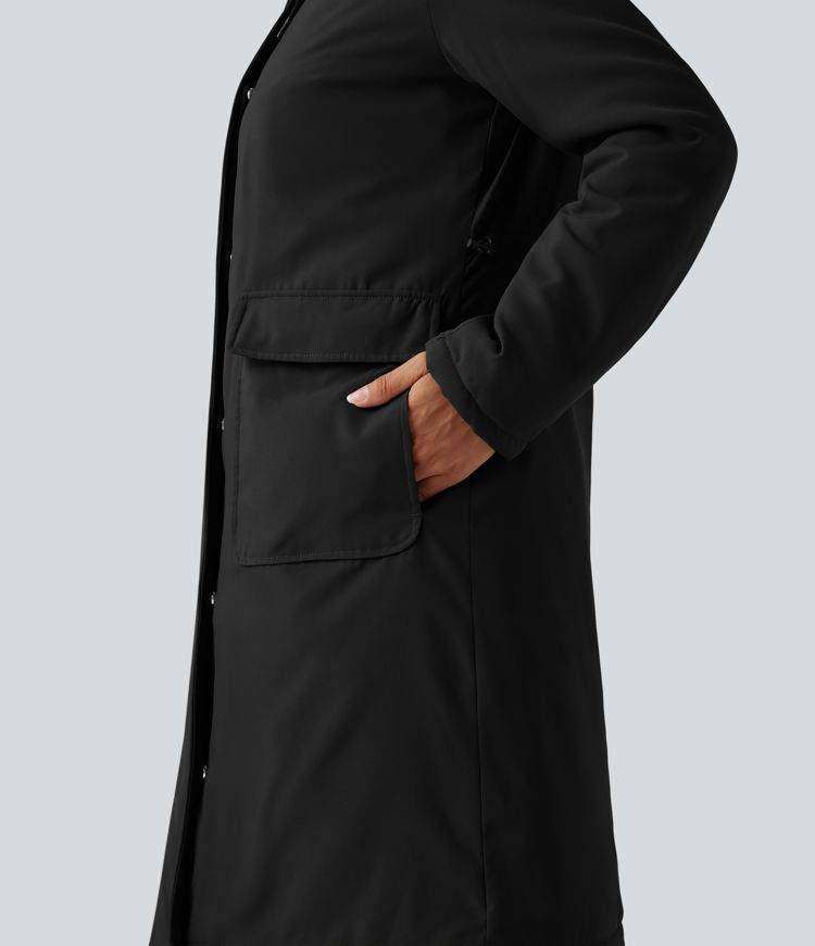 Wasserabweisende, lässige, gepolsterte Kapuzenjacke mit Kordelzug, langen Ärmeln, verlängertem Schnitt und Taschen