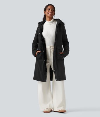 Wasserabweisende, lässige, gepolsterte Kapuzenjacke mit Kordelzug, langen Ärmeln, verlängertem Schnitt und Taschen