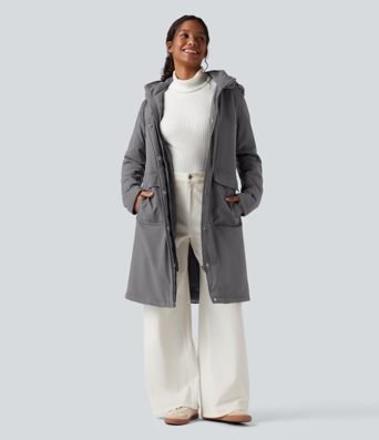 Lässiger, langer Parka mit Kapuze, Seitentaschen, langen Ärmeln und Kordelzug