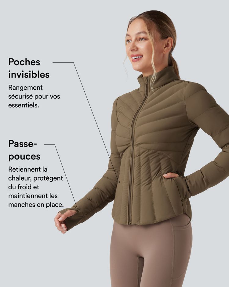 Doudoune de sport extensible col montant avec passants pouces et poches