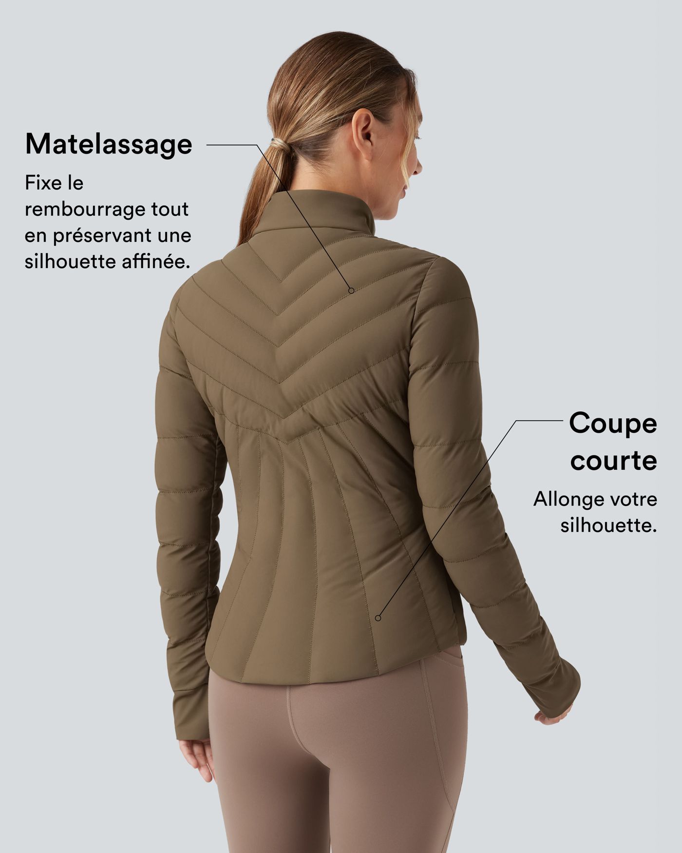 Doudoune de sport extensible col montant avec passants pouces et poches