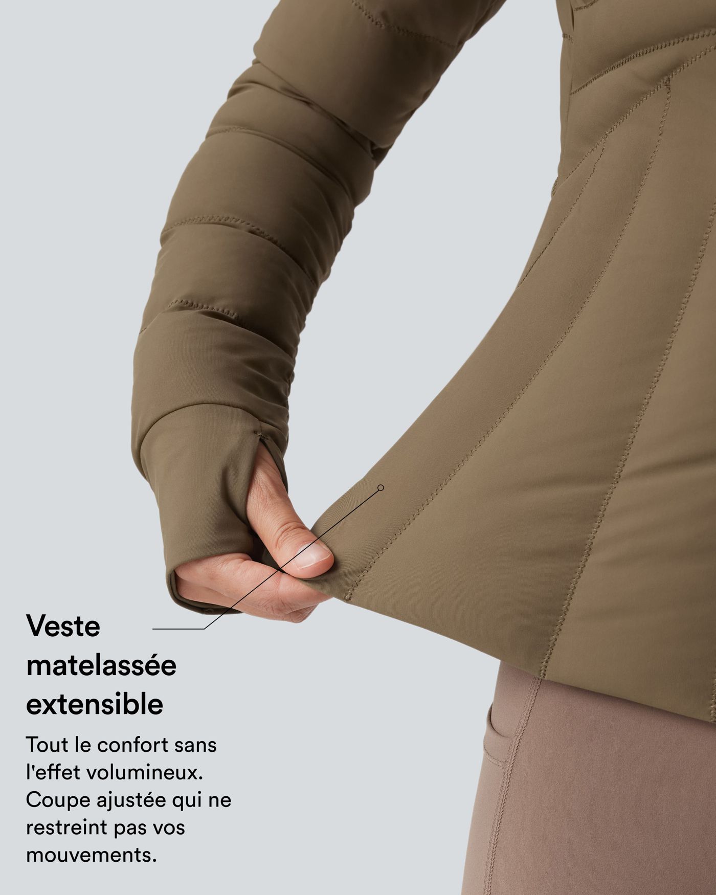 Doudoune de sport extensible col montant avec passants pouces et poches