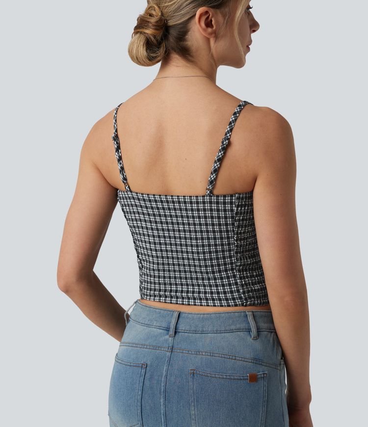 Gingham Ruched Cropped Workout Tank Top Gingham Ruched Cropped Workout Tank Top