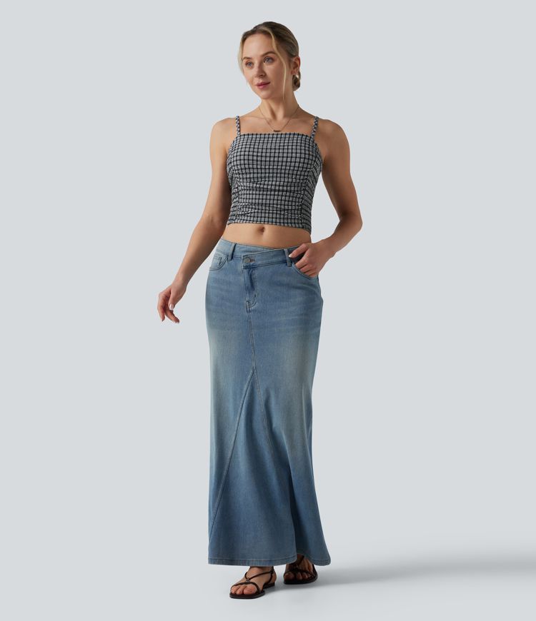 Gingham Ruched Cropped Workout Tank Top Gingham Ruched Cropped Workout Tank Top